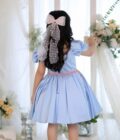 Blue Dress With Pink 3d Flower - Image 3