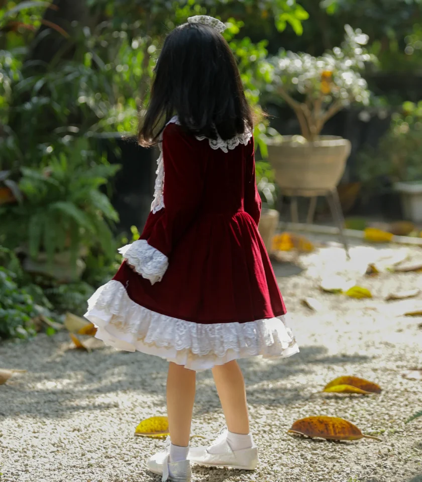 Velvet Red Lace Dress - Image 6