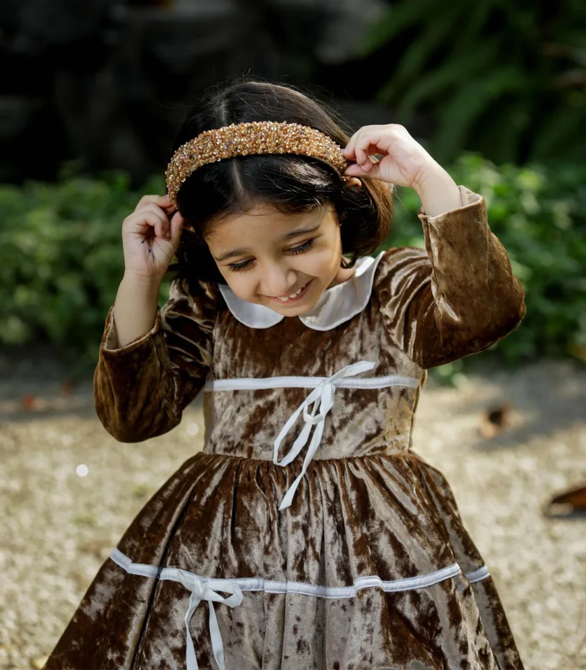 Velvet Golden Collar Dress - Image 9