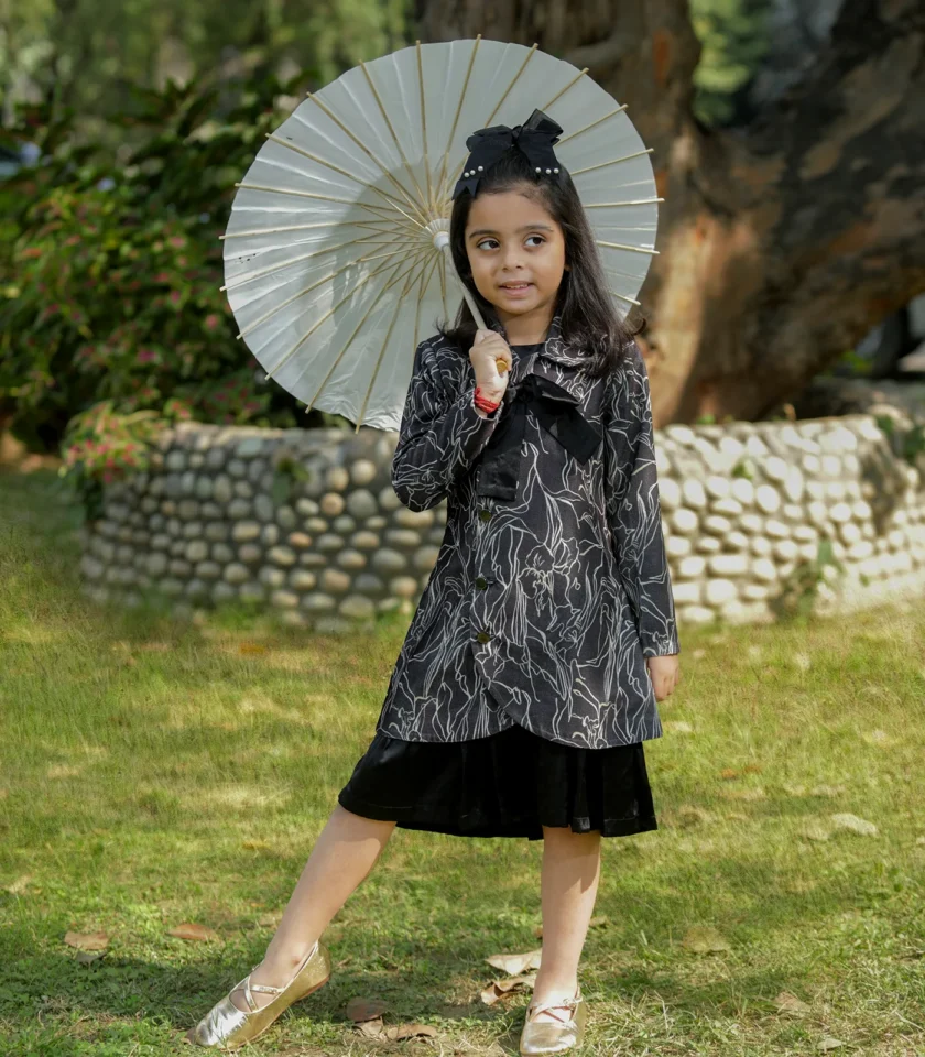 Printed Velvet Black Coat Dress