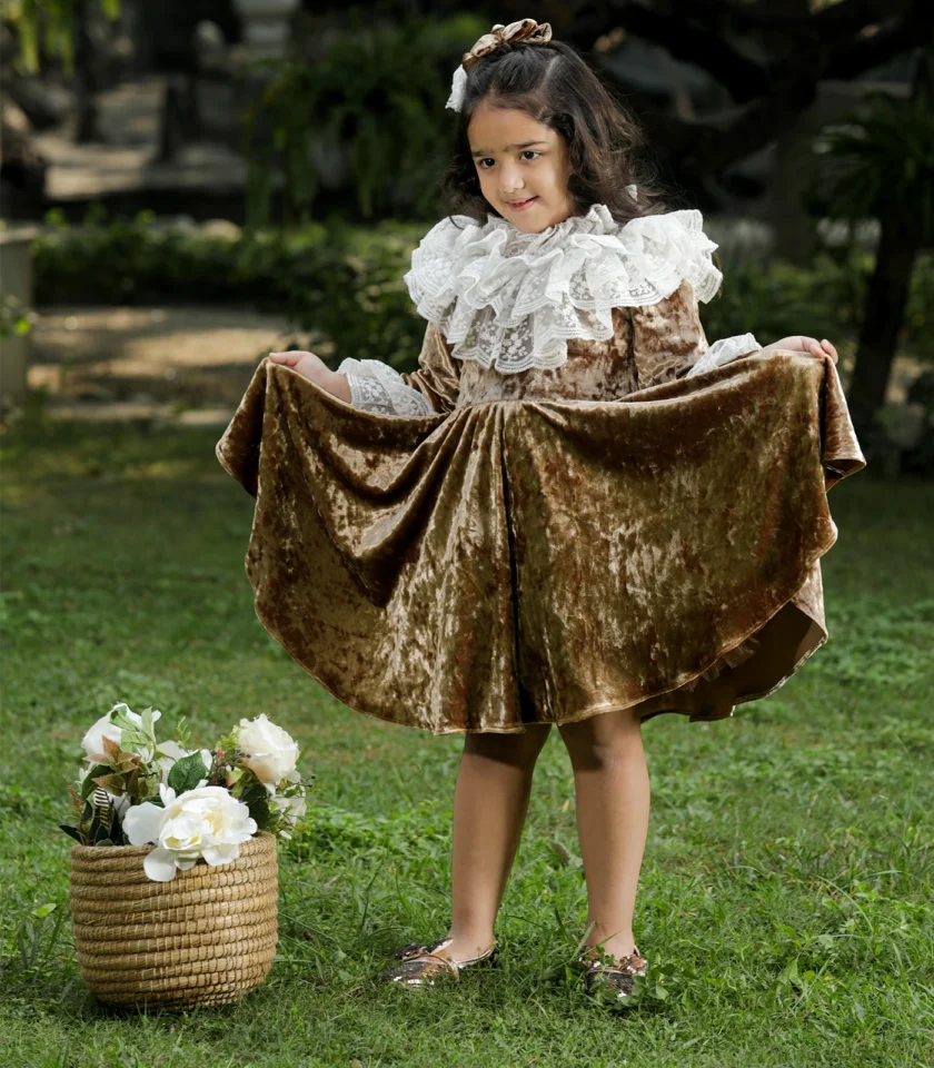 Golden Lace Collar Dress - Image 2