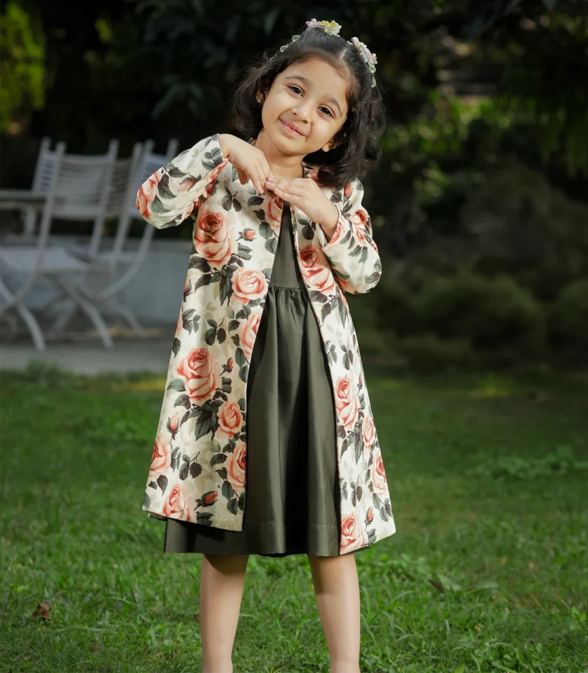 Peach & Green Coat Dress