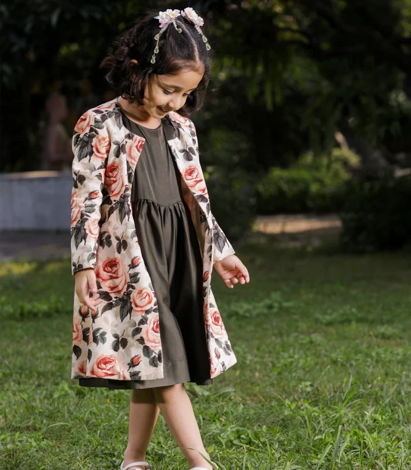 Peach & Green Coat Dress - Image 8
