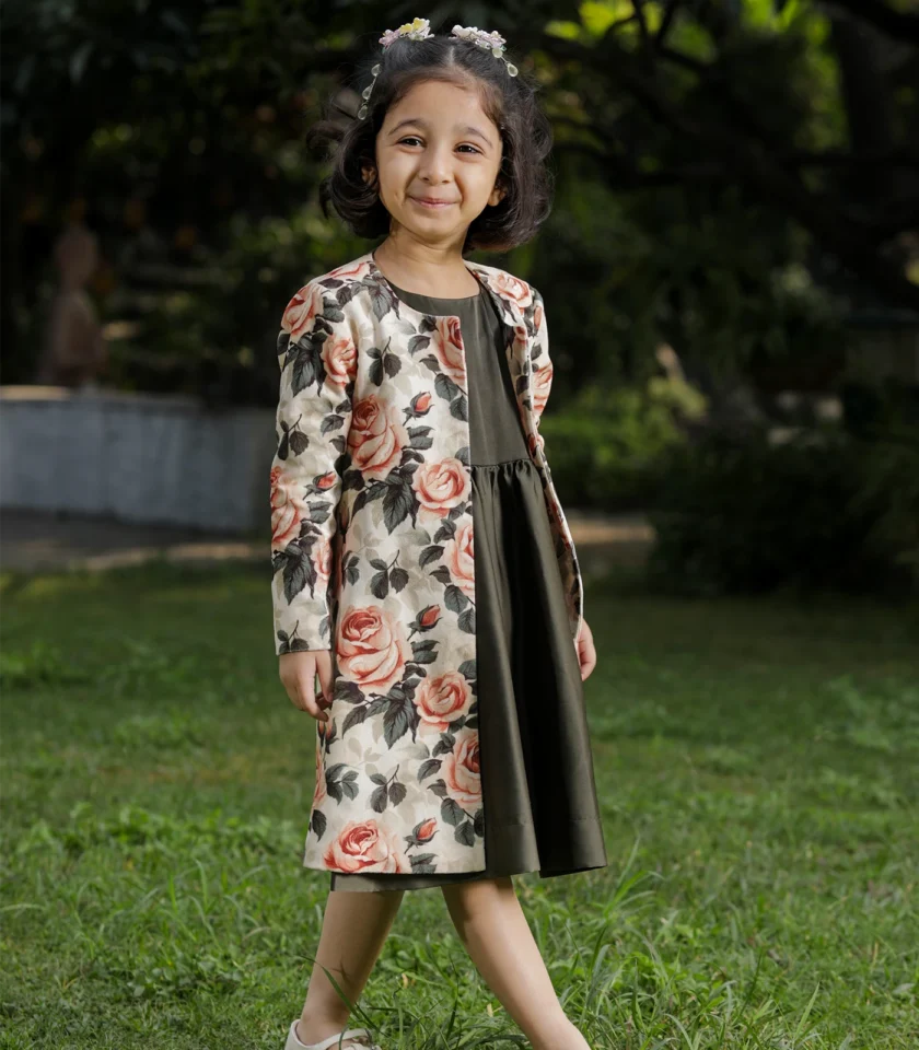 Peach & Green Coat Dress - Image 7