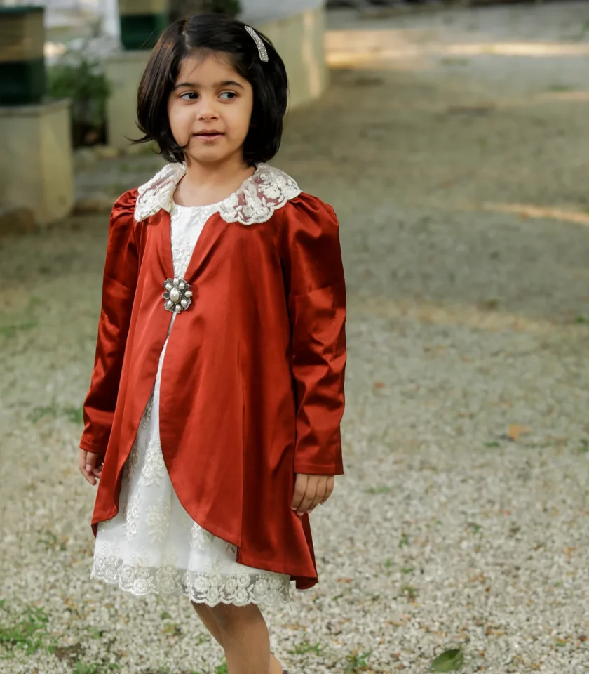 Rust Satin Coat Dress - Image 2