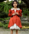 Rust Satin Coat Dress - Image 3