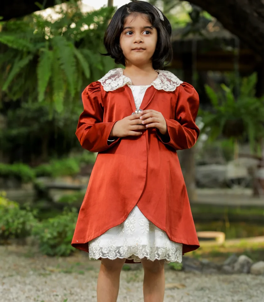 Rust Satin Coat Dress - Image 3